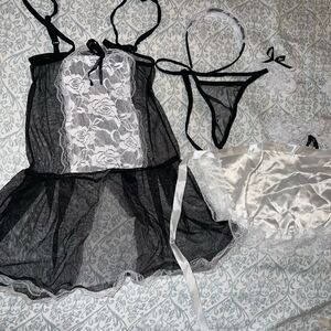 Naughty maid lingerie 7 piece set garter apron size S